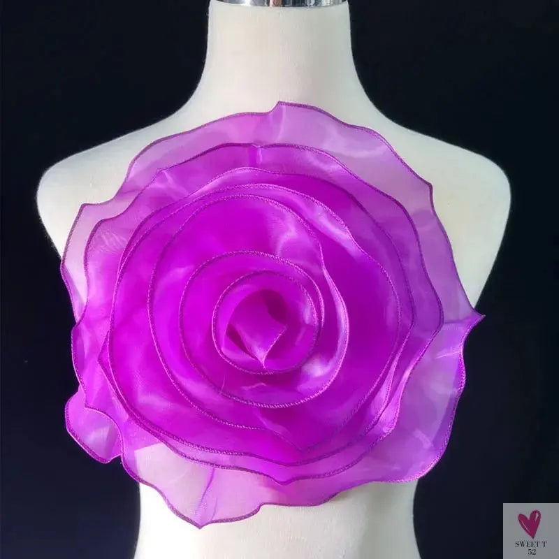 Large Rose Flower Patch - Artificial Handmade Chest Flower, Clothing, Dress, Neck or Hair Decoration - Organza 3D Flower Corsage Accessory SWEET T 52