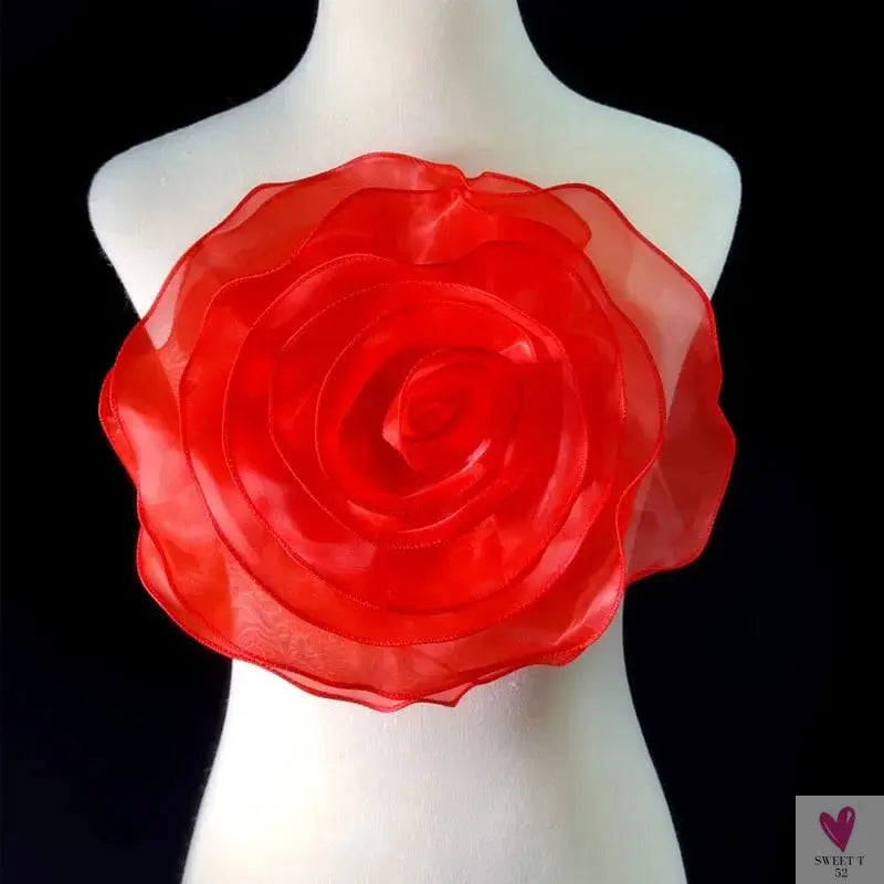 Large Rose Flower Patch - Artificial Handmade Chest Flower, Clothing, Dress, Neck or Hair Decoration - Organza 3D Flower Corsage Accessory SWEET T 52