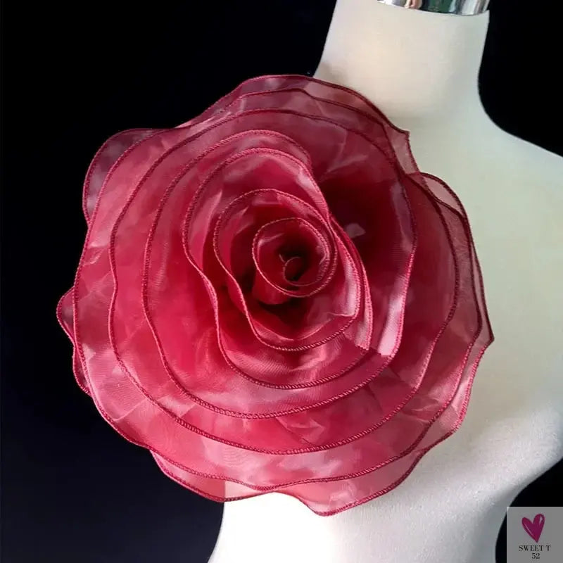 Large Rose Flower Patch - Artificial Handmade Chest Flower, Clothing, Dress, Neck or Hair Decoration - Organza 3D Flower Corsage Accessory SWEET T 52
