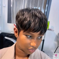 Layered Short Pixie Cut Wig  Remy Brazilian Human Hair Full Machine-Made Wig for Women, Sweet T 52