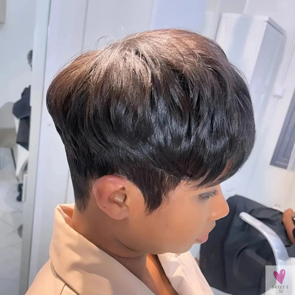 Layered Short Pixie Cut Wig  Remy Brazilian Human Hair Full Machine-Made Wig for Women, Sweet T 52