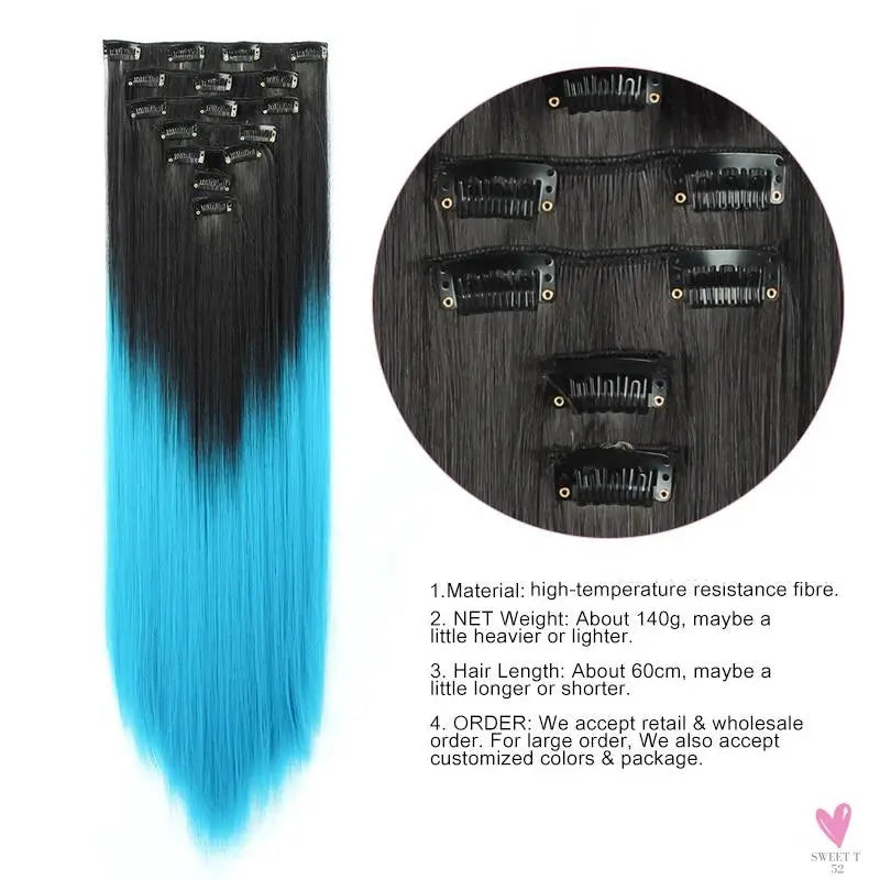 Linwan Synthetic 24Inchs 16 Clips in Hair Extensions Long Wavy Hairstyle Blonde Black Hairpieces Heat Resistant False Hair Sweet T 52