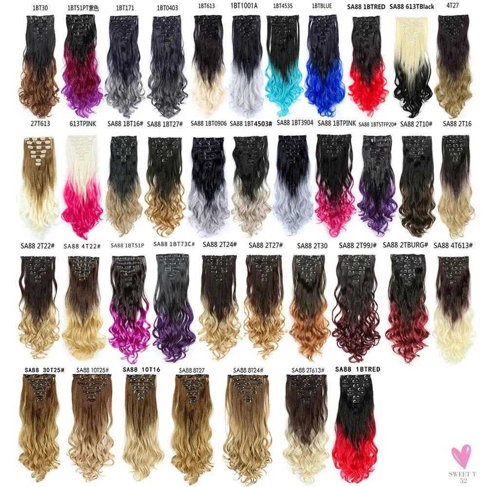Linwan Synthetic 24Inchs 16 Clips in Hair Extensions Long Wavy Hairstyle Blonde Black Hairpieces Heat Resistant False Hair Sweet T 52