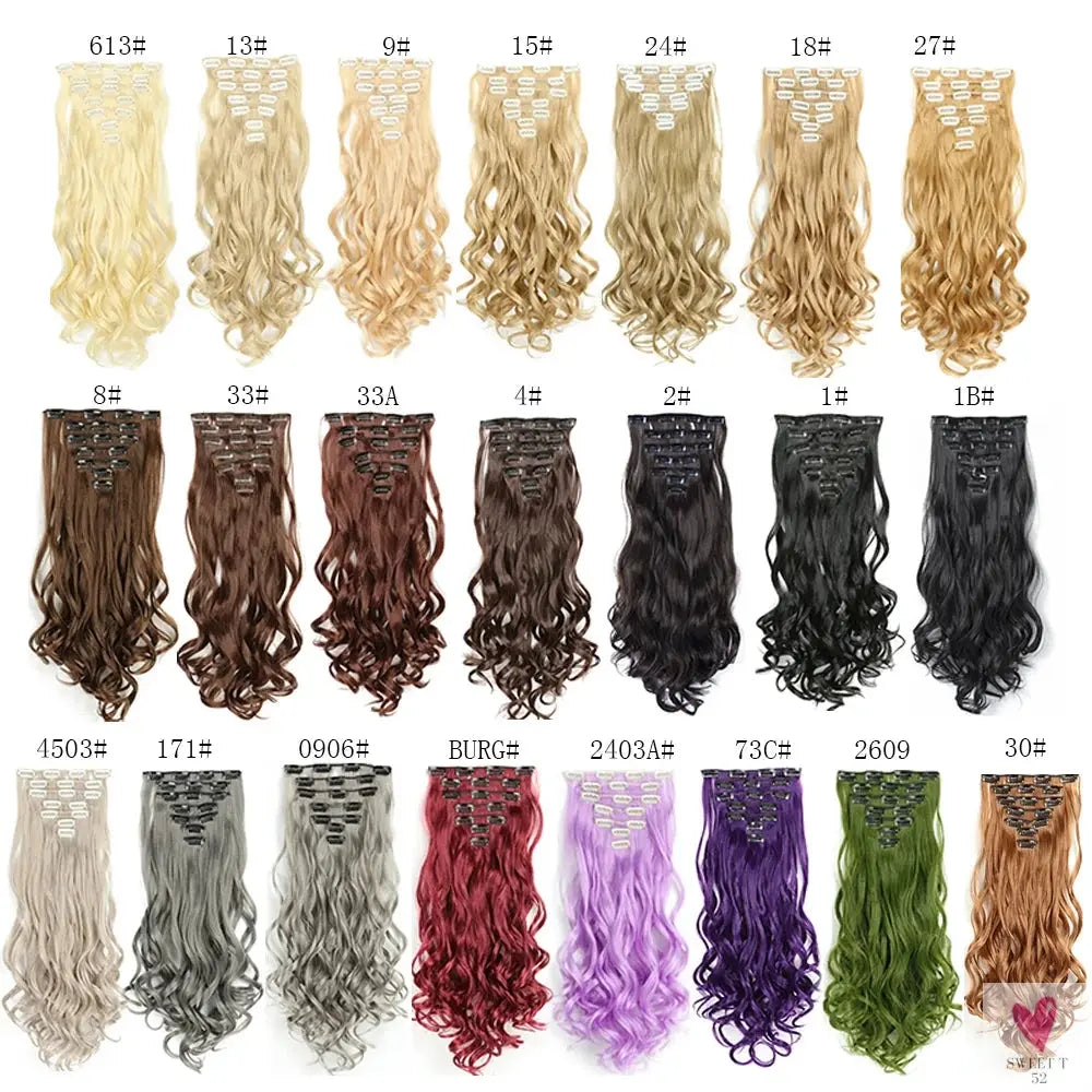 Linwan Synthetic 24Inchs 16 Clips in Hair Extensions Long Wavy Hairstyle Blonde Black Hairpieces Heat Resistant False Hair Sweet T 52