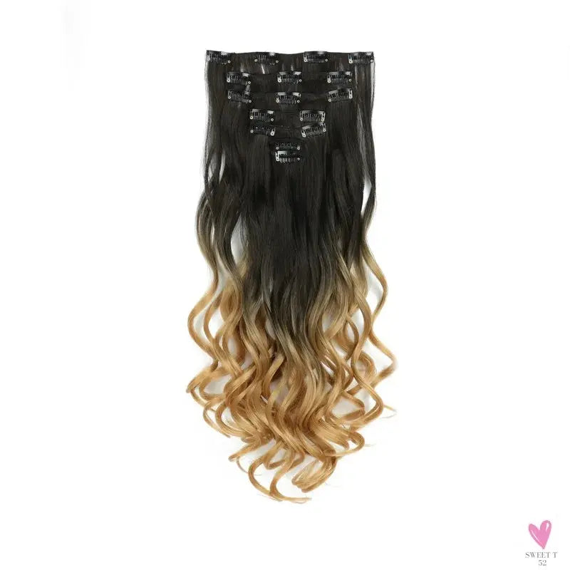 Linwan Synthetic 24Inchs 16 Clips in Hair Extensions Long Wavy Hairstyle Blonde Black Hairpieces Heat Resistant False Hair Sweet T 52