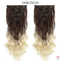 Linwan Synthetic 24Inchs 16 Clips in Hair Extensions Long Wavy Hairstyle Blonde Black Hairpieces Heat Resistant False Hair Sweet T 52