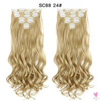 Linwan Synthetic 24Inchs 16 Clips in Hair Extensions Long Wavy Hairstyle Blonde Black Hairpieces Heat Resistant False Hair Sweet T 52