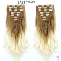 Linwan Synthetic 24Inchs 16 Clips in Hair Extensions Long Wavy Hairstyle Blonde Black Hairpieces Heat Resistant False Hair Sweet T 52