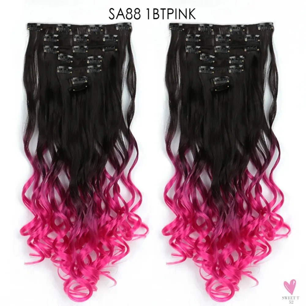 Linwan Synthetic 24Inchs 16 Clips in Hair Extensions Long Wavy Hairstyle Blonde Black Hairpieces Heat Resistant False Hair Sweet T 52