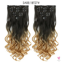 Linwan Synthetic 24Inchs 16 Clips in Hair Extensions Long Wavy Hairstyle Blonde Black Hairpieces Heat Resistant False Hair Sweet T 52