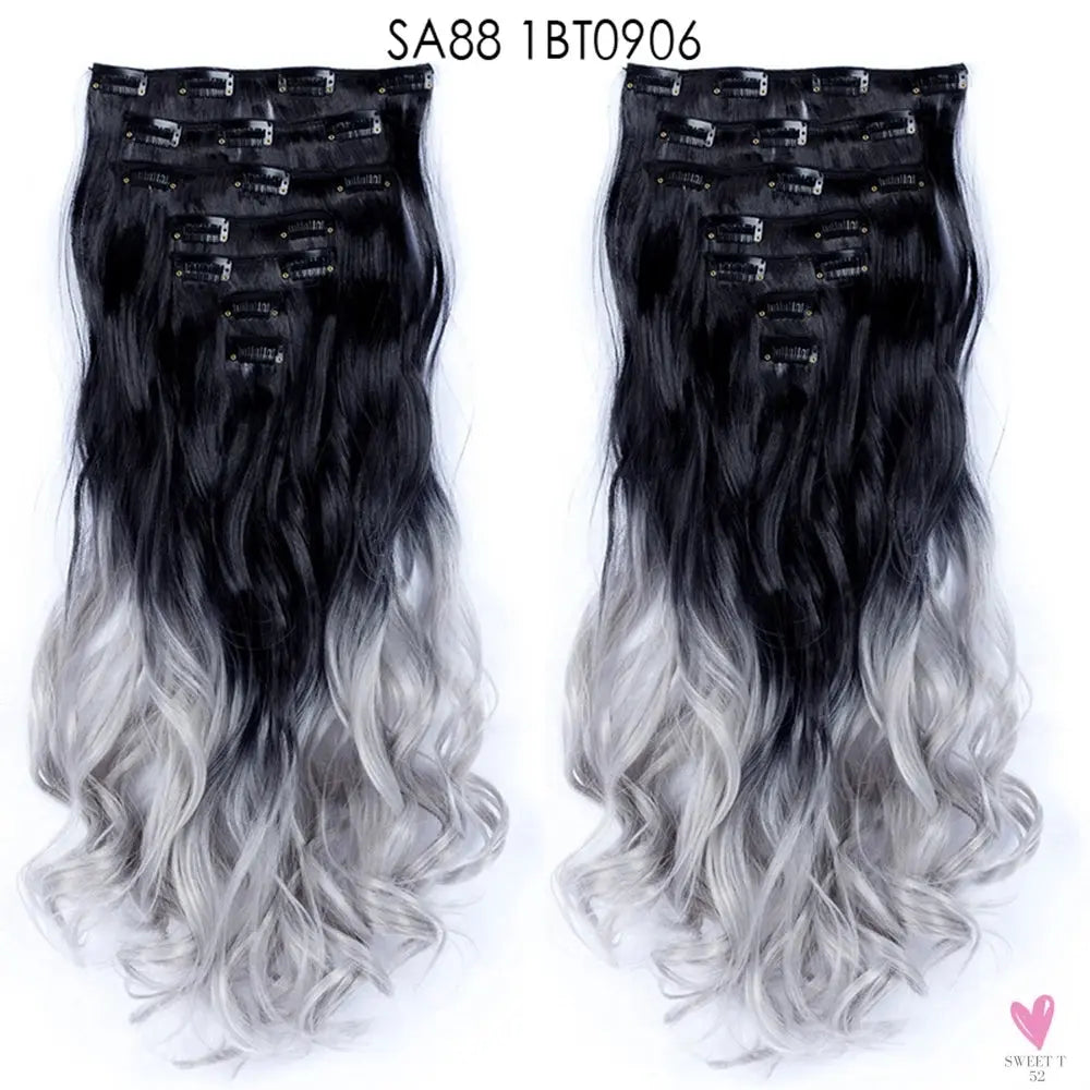 Linwan Synthetic 24Inchs 16 Clips in Hair Extensions Long Wavy Hairstyle Blonde Black Hairpieces Heat Resistant False Hair Sweet T 52