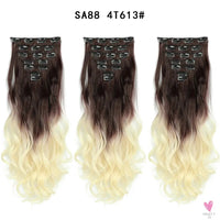 Linwan Synthetic 24Inchs 16 Clips in Hair Extensions Long Wavy Hairstyle Blonde Black Hairpieces Heat Resistant False Hair Sweet T 52