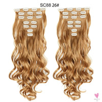 Linwan Synthetic 24Inchs 16 Clips in Hair Extensions Long Wavy Hairstyle Blonde Black Hairpieces Heat Resistant False Hair Sweet T 52