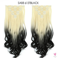 Linwan Synthetic 24Inchs 16 Clips in Hair Extensions Long Wavy Hairstyle Blonde Black Hairpieces Heat Resistant False Hair Sweet T 52