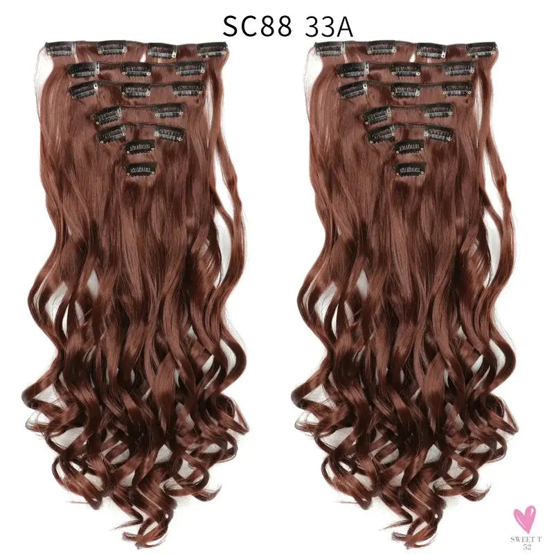 Linwan Synthetic 24Inchs 16 Clips in Hair Extensions Long Wavy Hairstyle Blonde Black Hairpieces Heat Resistant False Hair Sweet T 52