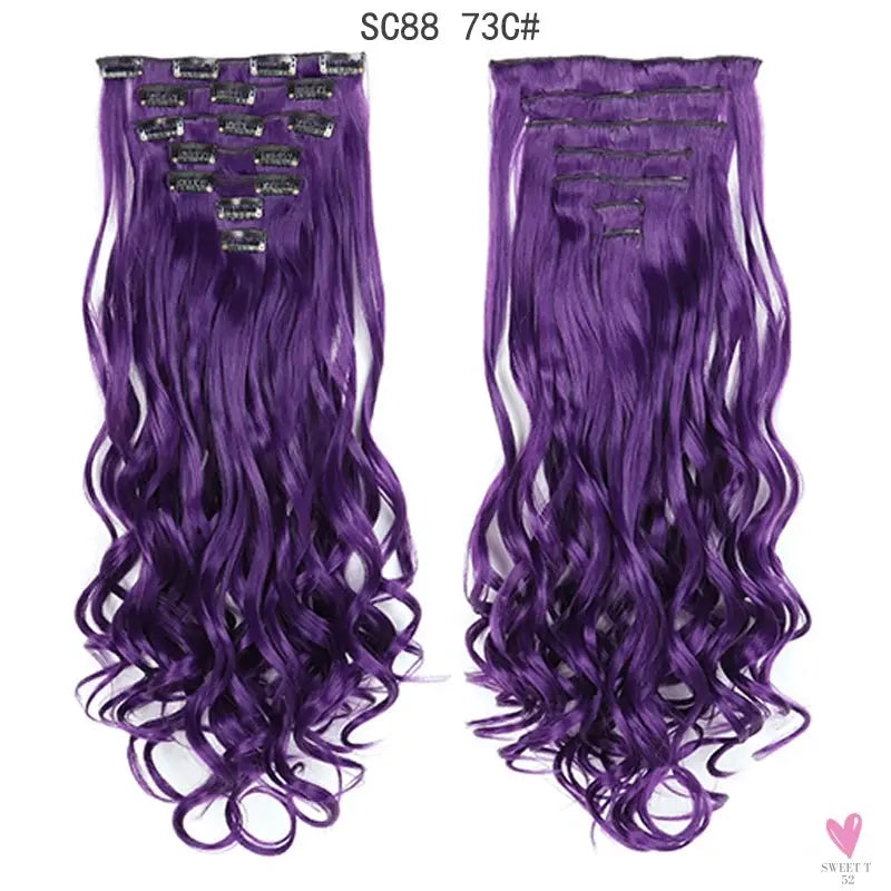 Linwan Synthetic 24Inchs 16 Clips in Hair Extensions Long Wavy Hairstyle Blonde Black Hairpieces Heat Resistant False Hair Sweet T 52