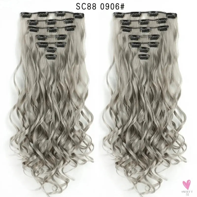 Linwan Synthetic 24Inchs 16 Clips in Hair Extensions Long Wavy Hairstyle Blonde Black Hairpieces Heat Resistant False Hair Sweet T 52