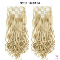 Linwan Synthetic 24Inchs 16 Clips in Hair Extensions Long Wavy Hairstyle Blonde Black Hairpieces Heat Resistant False Hair Sweet T 52