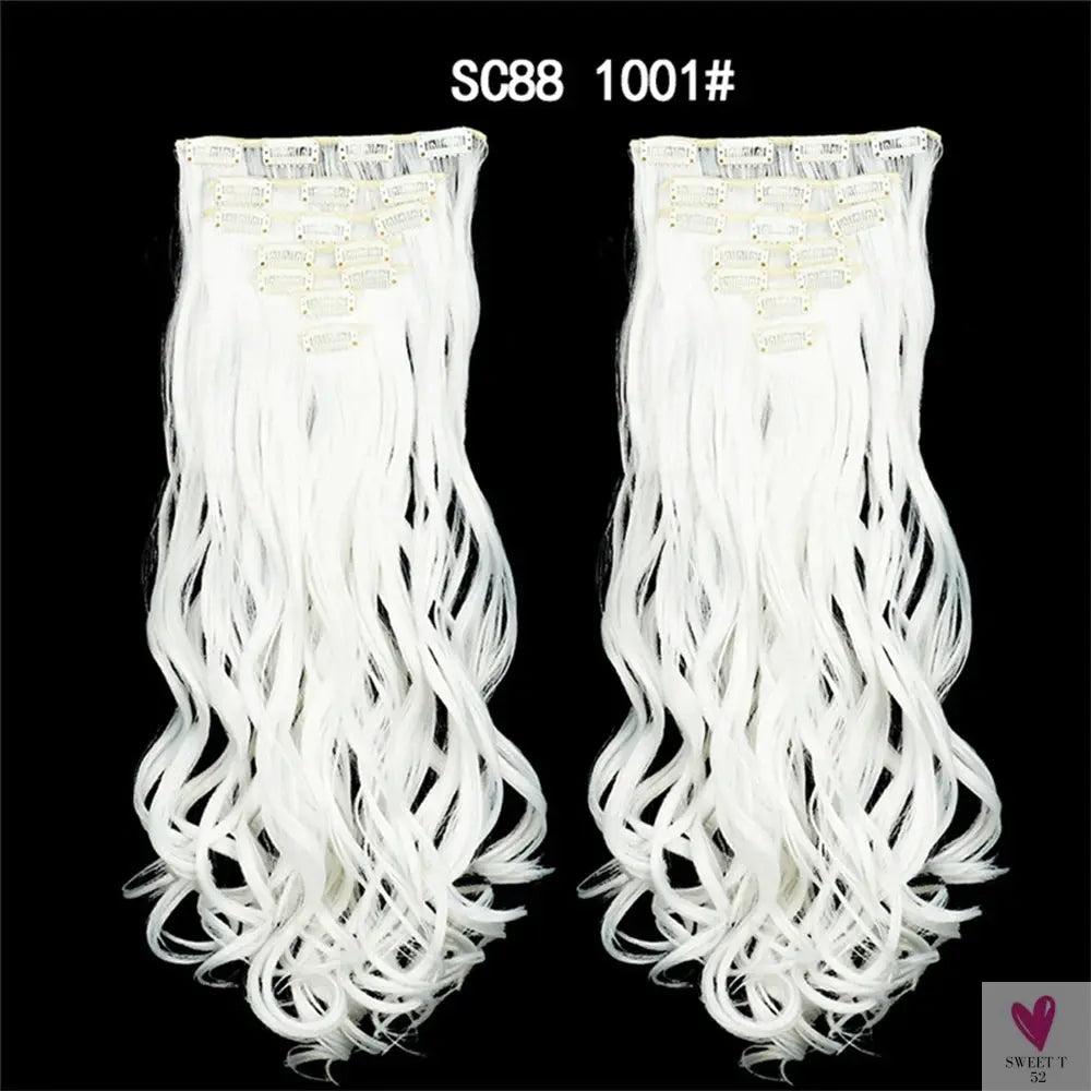 Linwan Synthetic 24Inchs 16 Clips in Hair Extensions Long Wavy Hairstyle Blonde Black Hairpieces Heat Resistant False Hair Sweet T 52