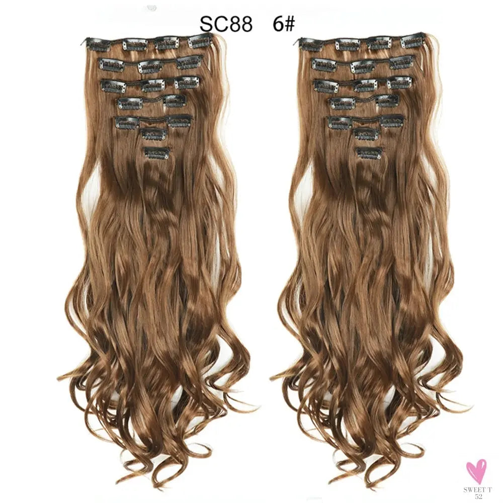 Linwan Synthetic 24Inchs 16 Clips in Hair Extensions Long Wavy Hairstyle Blonde Black Hairpieces Heat Resistant False Hair Sweet T 52