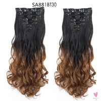 Linwan Synthetic 24Inchs 16 Clips in Hair Extensions Long Wavy Hairstyle Blonde Black Hairpieces Heat Resistant False Hair Sweet T 52