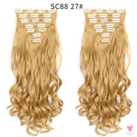 Linwan Synthetic 24Inchs 16 Clips in Hair Extensions Long Wavy Hairstyle Blonde Black Hairpieces Heat Resistant False Hair Sweet T 52