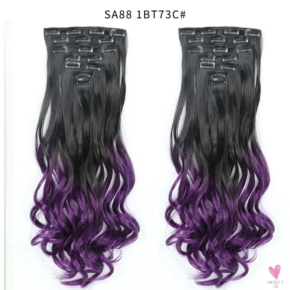 Linwan Synthetic 24Inchs 16 Clips in Hair Extensions Long Wavy Hairstyle Blonde Black Hairpieces Heat Resistant False Hair Sweet T 52