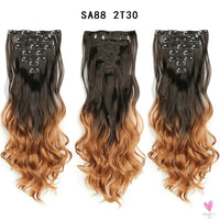 Linwan Synthetic 24Inchs 16 Clips in Hair Extensions Long Wavy Hairstyle Blonde Black Hairpieces Heat Resistant False Hair Sweet T 52