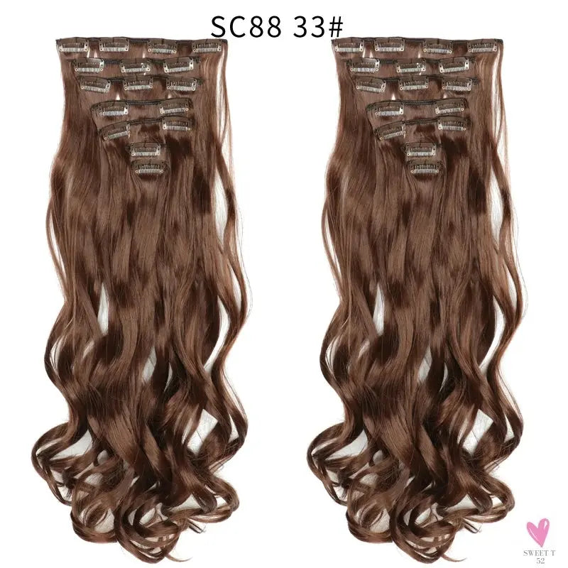 Linwan Synthetic 24Inchs 16 Clips in Hair Extensions Long Wavy Hairstyle Blonde Black Hairpieces Heat Resistant False Hair Sweet T 52