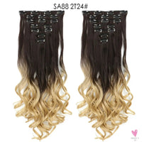 Linwan Synthetic 24Inchs 16 Clips in Hair Extensions Long Wavy Hairstyle Blonde Black Hairpieces Heat Resistant False Hair Sweet T 52