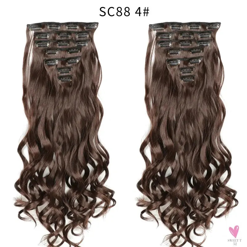 Linwan Synthetic 24Inchs 16 Clips in Hair Extensions Long Wavy Hairstyle Blonde Black Hairpieces Heat Resistant False Hair Sweet T 52