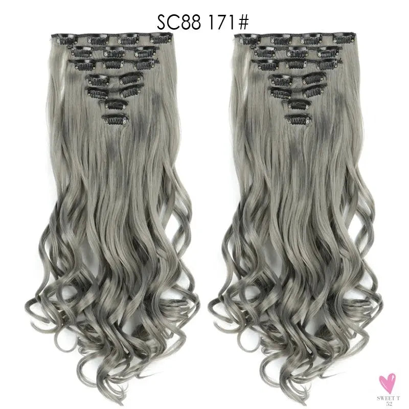 Linwan Synthetic 24Inchs 16 Clips in Hair Extensions Long Wavy Hairstyle Blonde Black Hairpieces Heat Resistant False Hair Sweet T 52