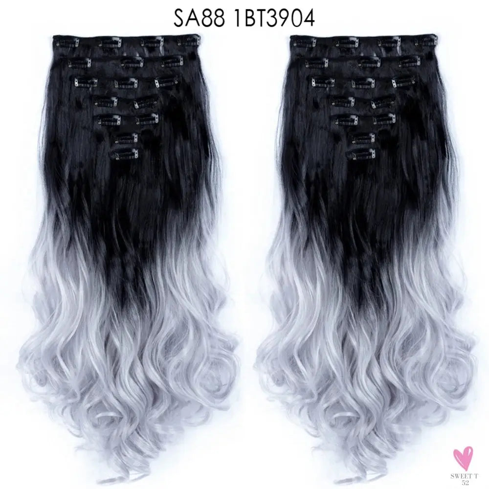 Linwan Synthetic 24Inchs 16 Clips in Hair Extensions Long Wavy Hairstyle Blonde Black Hairpieces Heat Resistant False Hair Sweet T 52