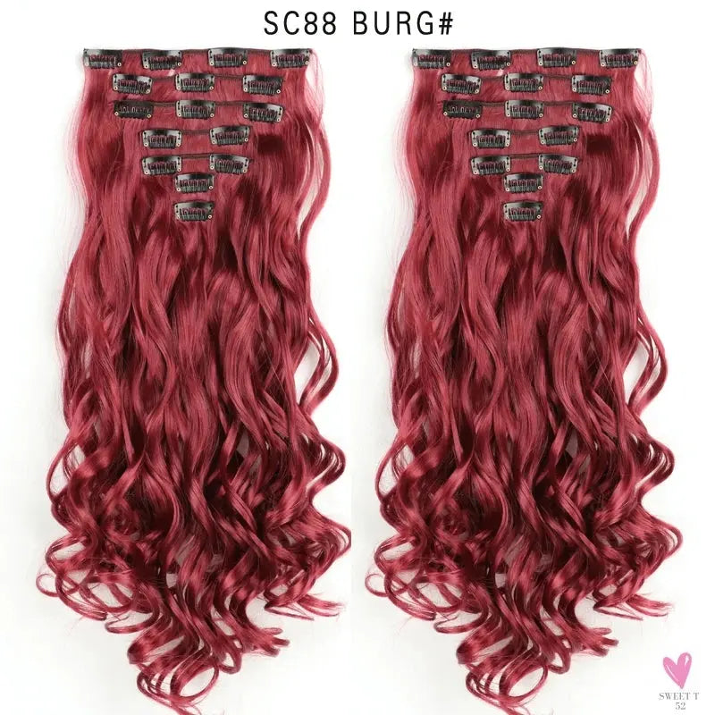 Linwan Synthetic 24Inchs 16 Clips in Hair Extensions Long Wavy Hairstyle Blonde Black Hairpieces Heat Resistant False Hair Sweet T 52