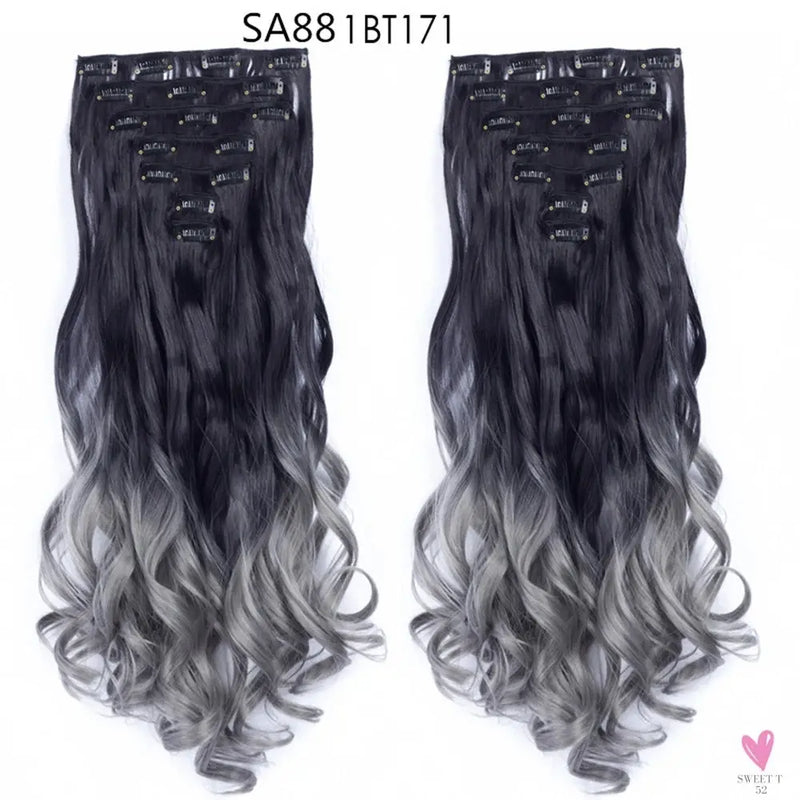 Linwan Synthetic 24Inchs 16 Clips in Hair Extensions Long Wavy Hairstyle Blonde Black Hairpieces Heat Resistant False Hair Sweet T 52