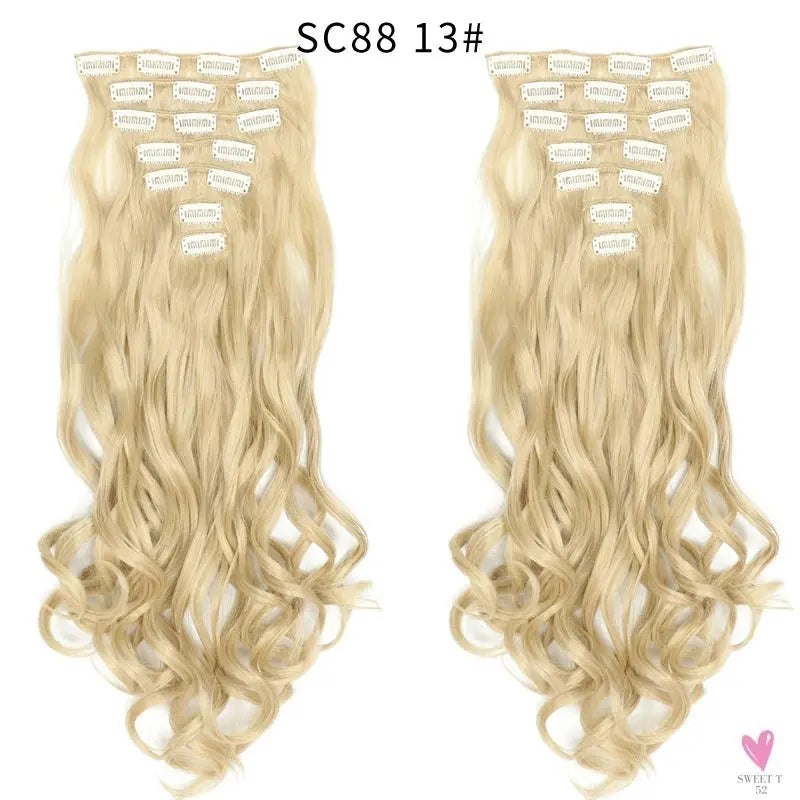 Linwan Synthetic 24Inchs 16 Clips in Hair Extensions Long Wavy Hairstyle Blonde Black Hairpieces Heat Resistant False Hair Sweet T 52