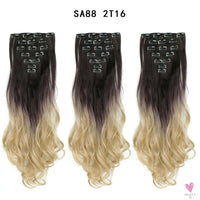 Linwan Synthetic 24Inchs 16 Clips in Hair Extensions Long Wavy Hairstyle Blonde Black Hairpieces Heat Resistant False Hair Sweet T 52