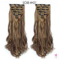 Linwan Synthetic 24Inchs 16 Clips in Hair Extensions Long Wavy Hairstyle Blonde Black Hairpieces Heat Resistant False Hair Sweet T 52