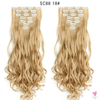 Linwan Synthetic 24Inchs 16 Clips in Hair Extensions Long Wavy Hairstyle Blonde Black Hairpieces Heat Resistant False Hair Sweet T 52