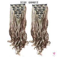 Linwan Synthetic 24Inchs 16 Clips in Hair Extensions Long Wavy Hairstyle Blonde Black Hairpieces Heat Resistant False Hair Sweet T 52