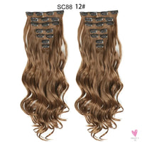 Linwan Synthetic 24Inchs 16 Clips in Hair Extensions Long Wavy Hairstyle Blonde Black Hairpieces Heat Resistant False Hair Sweet T 52