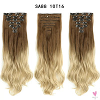 Linwan Synthetic 24Inchs 16 Clips in Hair Extensions Long Wavy Hairstyle Blonde Black Hairpieces Heat Resistant False Hair Sweet T 52