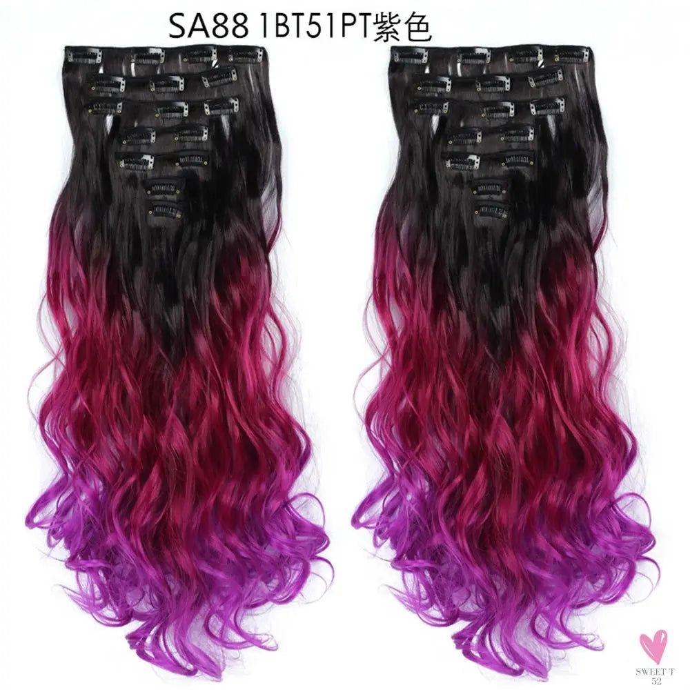 Linwan Synthetic 24Inchs 16 Clips in Hair Extensions Long Wavy Hairstyle Blonde Black Hairpieces Heat Resistant False Hair Sweet T 52