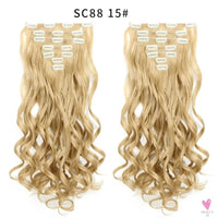 Linwan Synthetic 24Inchs 16 Clips in Hair Extensions Long Wavy Hairstyle Blonde Black Hairpieces Heat Resistant False Hair Sweet T 52