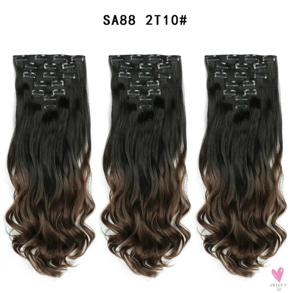 Linwan Synthetic 24Inchs 16 Clips in Hair Extensions Long Wavy Hairstyle Blonde Black Hairpieces Heat Resistant False Hair Sweet T 52