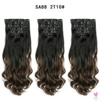 Linwan Synthetic 24Inchs 16 Clips in Hair Extensions Long Wavy Hairstyle Blonde Black Hairpieces Heat Resistant False Hair Sweet T 52