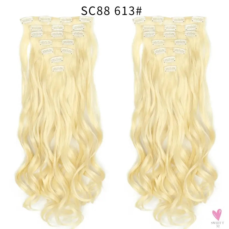Linwan Synthetic 24Inchs 16 Clips in Hair Extensions Long Wavy Hairstyle Blonde Black Hairpieces Heat Resistant False Hair Sweet T 52