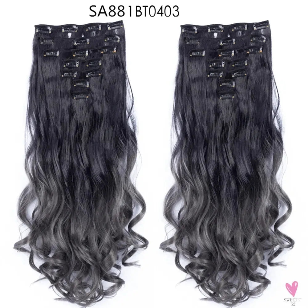 Linwan Synthetic 24Inchs 16 Clips in Hair Extensions Long Wavy Hairstyle Blonde Black Hairpieces Heat Resistant False Hair Sweet T 52