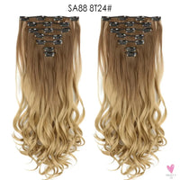 Linwan Synthetic 24Inchs 16 Clips in Hair Extensions Long Wavy Hairstyle Blonde Black Hairpieces Heat Resistant False Hair Sweet T 52