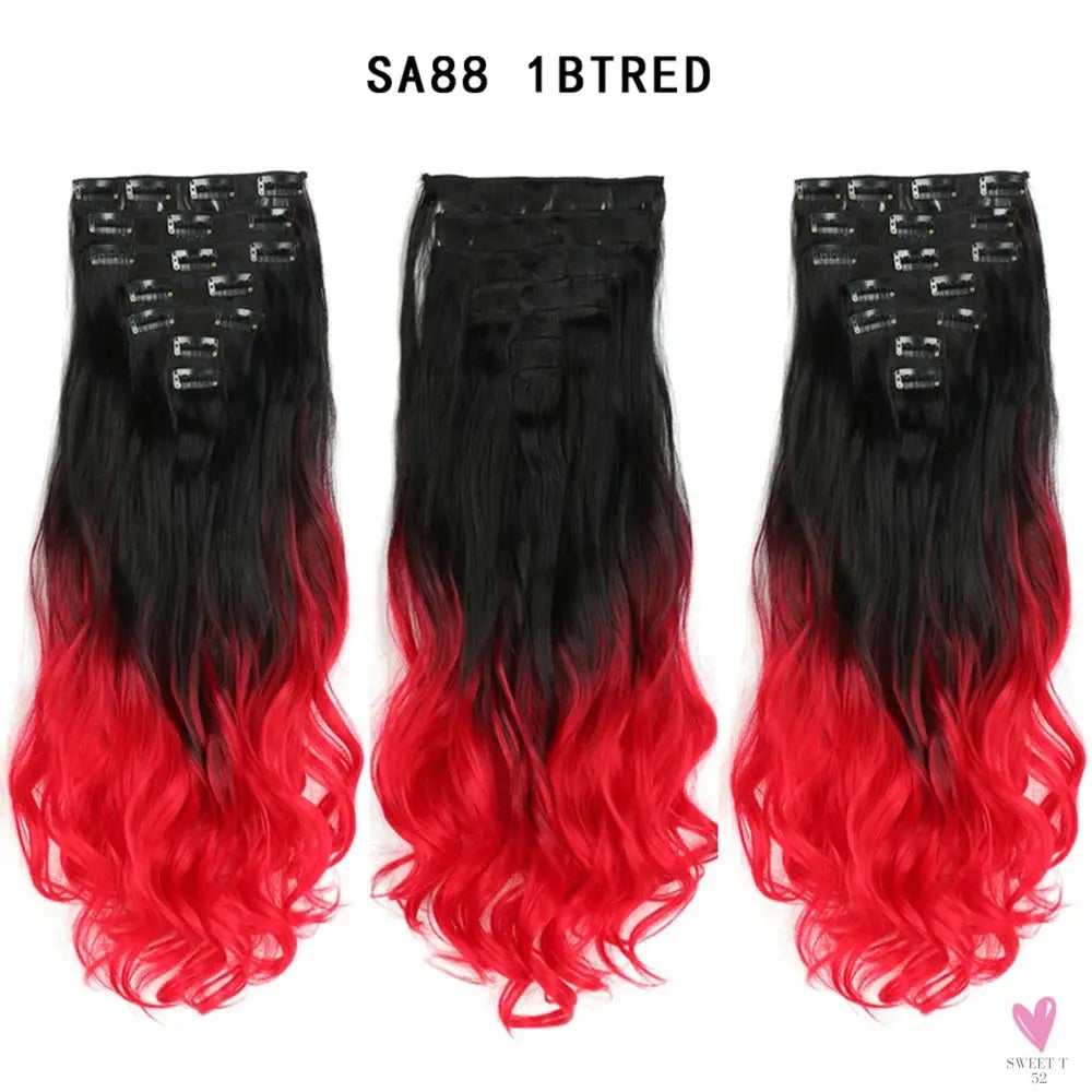 Linwan Synthetic 24Inchs 16 Clips in Hair Extensions Long Wavy Hairstyle Blonde Black Hairpieces Heat Resistant False Hair Sweet T 52